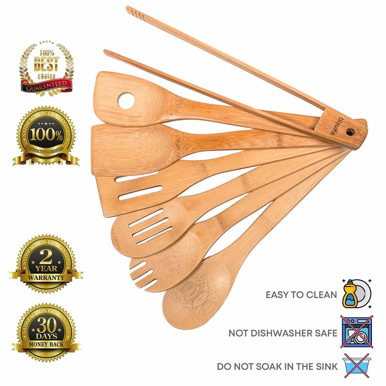 Wooden Spoons For Cooking 7-Pack Bamboo Kitchen Utensils Set for Nonstick Cookware Wooden Cooking Utensils Set Bamboo Kitchen Tools image 3