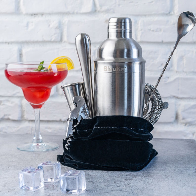 Ensemble shaker à cocktail avec support Kit de barman mixologie 17 pièces Shaker à Martini de 25 oz, Jigger, Passoire, Muddler, Cuillère à mélanger image 5