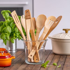 Wooden Spoons For Cooking 7-Pack Bamboo Kitchen Utensils Set for Nonstick Cookware Wooden Cooking Utensils Set Bamboo Kitchen Tools image 7