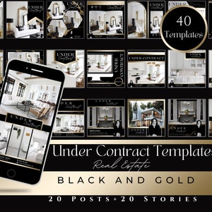 40 Under Contract Luxury Real Estate Templates|Black & Gold Instagram Templates|Realtor Instagram Posts| Realtor Marketing Kit| Social Media