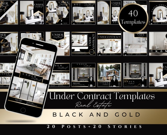 40 Under Contract Luxury Real Estate Templates|Black & Gold Instagram Templates|Realtor Instagram Posts| Realtor Marketing Kit| Social Media