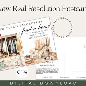 Cartes postales de Résolution immobilière du Nouvel An | Marketing du Nouvel An| Humour dans l'immobilier| Carte postale immobilière de janvier| Marketing hivernal