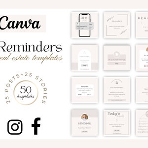 Más de 50 plantillas de marketing de recordatorios de bienes raíces/Contenido atractivo para redes sociales de agentes inmobiliarios/Publicaciones e historias estéticas de color rosa rubor/Plantillas de Canva