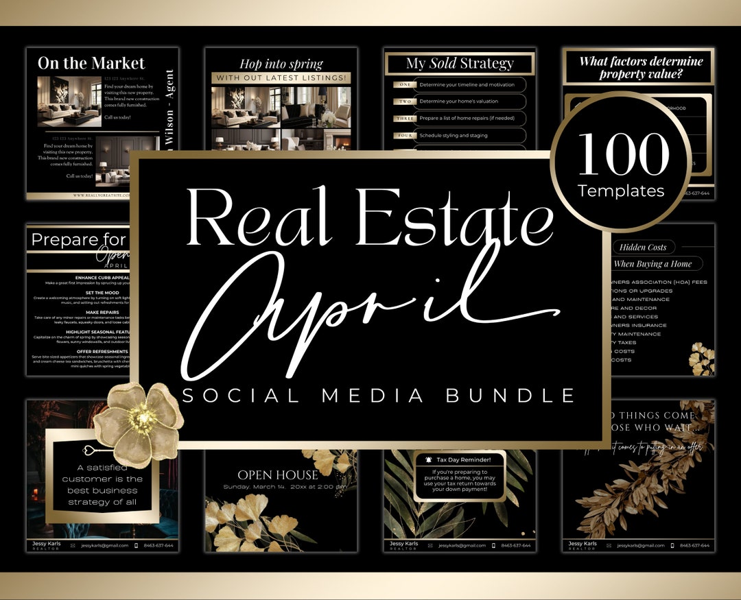 Black and Gold Spring Real Estate Templates| Spring Real Estate Posts ...