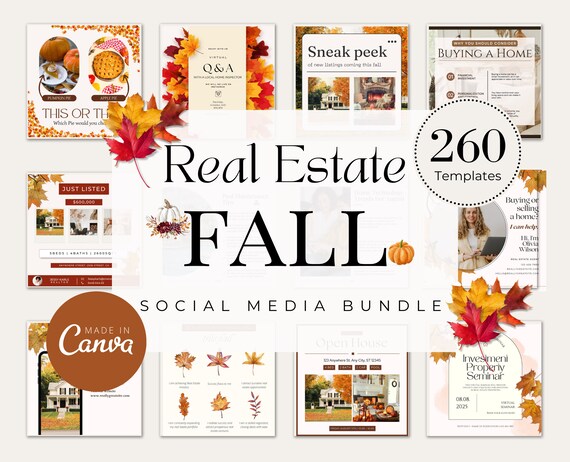 260+ Fall Real Estate Templates| Fall Social Media Posts| Fall Themed Realtor Marketing| Autumn Real Estate Branding| IG Facebook Posts