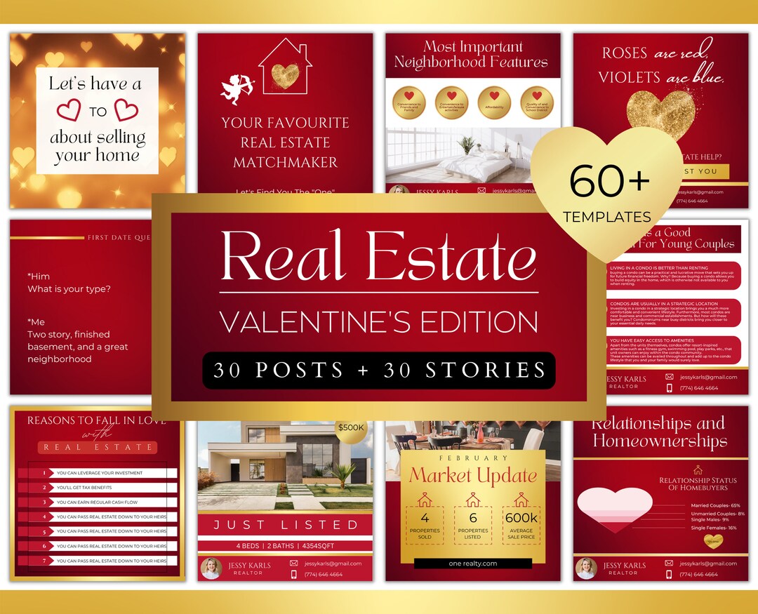 60 Real Estate Valentine's Day Posts and Stories February Real Estate Marketing Valentine Themed