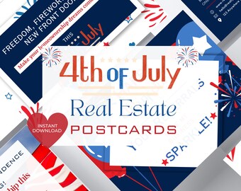 5 4th Of July Real Estate Postcard Templates| Digital Download Postcards| Independence Day Postcard | 4th Of July Real Estate Marketing