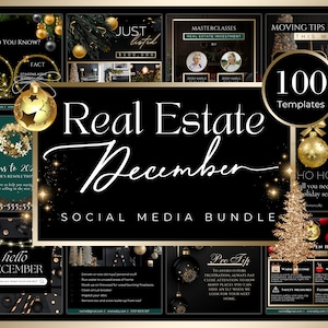 100+ Black and Gold Real Estate December Posts| Real Estate Christmas Marketing| Realtor Holiday Templates| Christmas Posts| Canva Realtor
