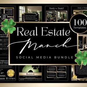 Schwarz und Gold März Wohnungsmarketing-Vorlagen | St. Patricks Day | März Realtor Posts | Frühlingshafte Instagram Posts