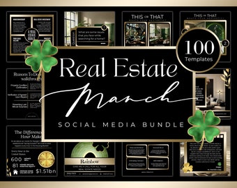 Black and Gold March Real Estate Marketing Templates| St Patricks Day Real Estate Marketing| March Realtor Posts| Spring Instagram posts