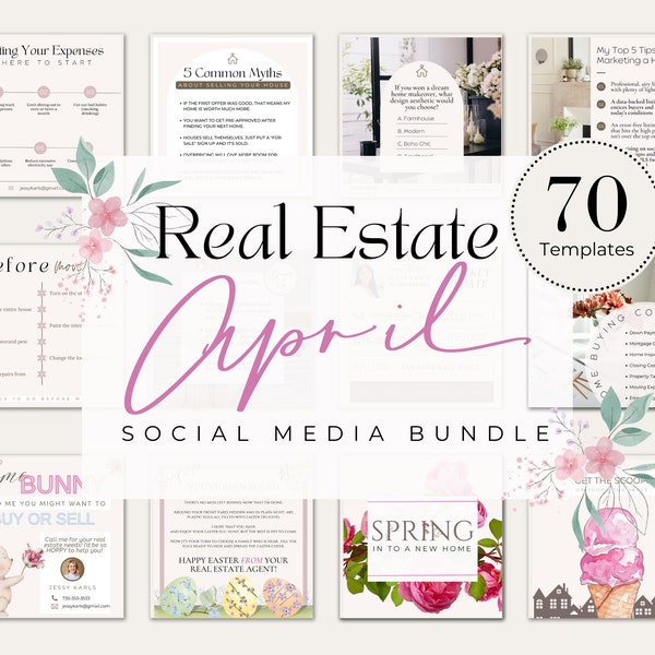 70+ Real Estate April Marketing Templates| Spring Realtor Posts| Easter Marketing Canva Posts and Stories| Real Estate Social Media Branding