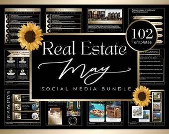 Black and Gold Real Estate May Templates| May Realtor Posts| Real Estate May Social Media Posts| Realtor Summer Marketing| Canva Templates
