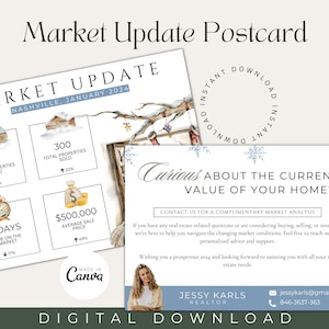 Januar-Immobilienmarkt-Update-Postkarte|Neujahrsmarkt-Update-Postkartenvorlagen| Real Estate Neujahr Postkarte | Makler Winter Marketing