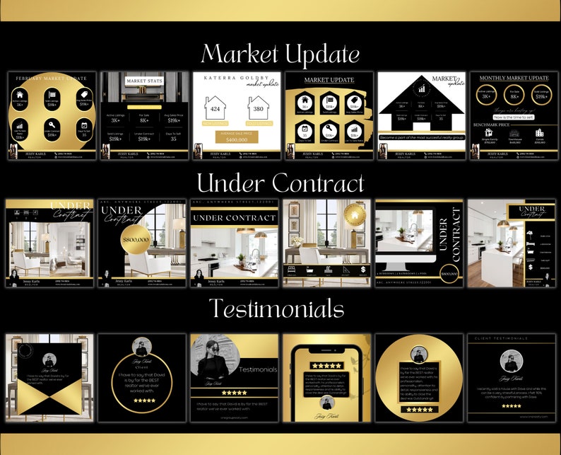 650+ Luxury Black and Gold Real Estate Marketing Template Bundle ...
