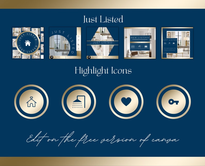 650 Blue and Gold Real Estate Luxury Marketing Template Etsy