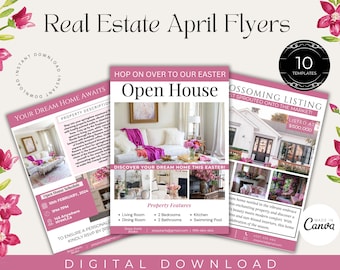 April Real Estate Flyer Templates| Spring Real Estate Flyers| Spring Realtor Marketing| Digital Download Flyers| Real Estate Templates Canva