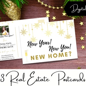 3 Immobilien Neujahrs Postkarten| Feiertags-Edition Postkarten| Immobilienmarketing| Digitale Postkarten| Makler Postkarten| Postkarten-Bundle