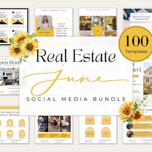 Modelli di marketing immobiliare di giugno/ Modelli di social media immobiliari di giugno/ Post estivi di agenti immobiliari/ Marketing immobiliare estivo/ Canva