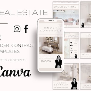 30 Under Contract Real Estate Templates| Realtor Facebook and Instagram Stories and Post| Aesthetic Realtor Marketing Kit| Social Media Post