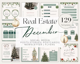 Ultimate Real Estate December Templates| Holiday Real Estate Posts| Christmas Real Estate Postcards|Holiday Flyers and Newsletter|Canva Post