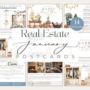 New Year Real Estate Postcards|January Real Estate Postcard Templates| New Year Real Estate Marketing| Realtor Winter Postcards|Realtor Card