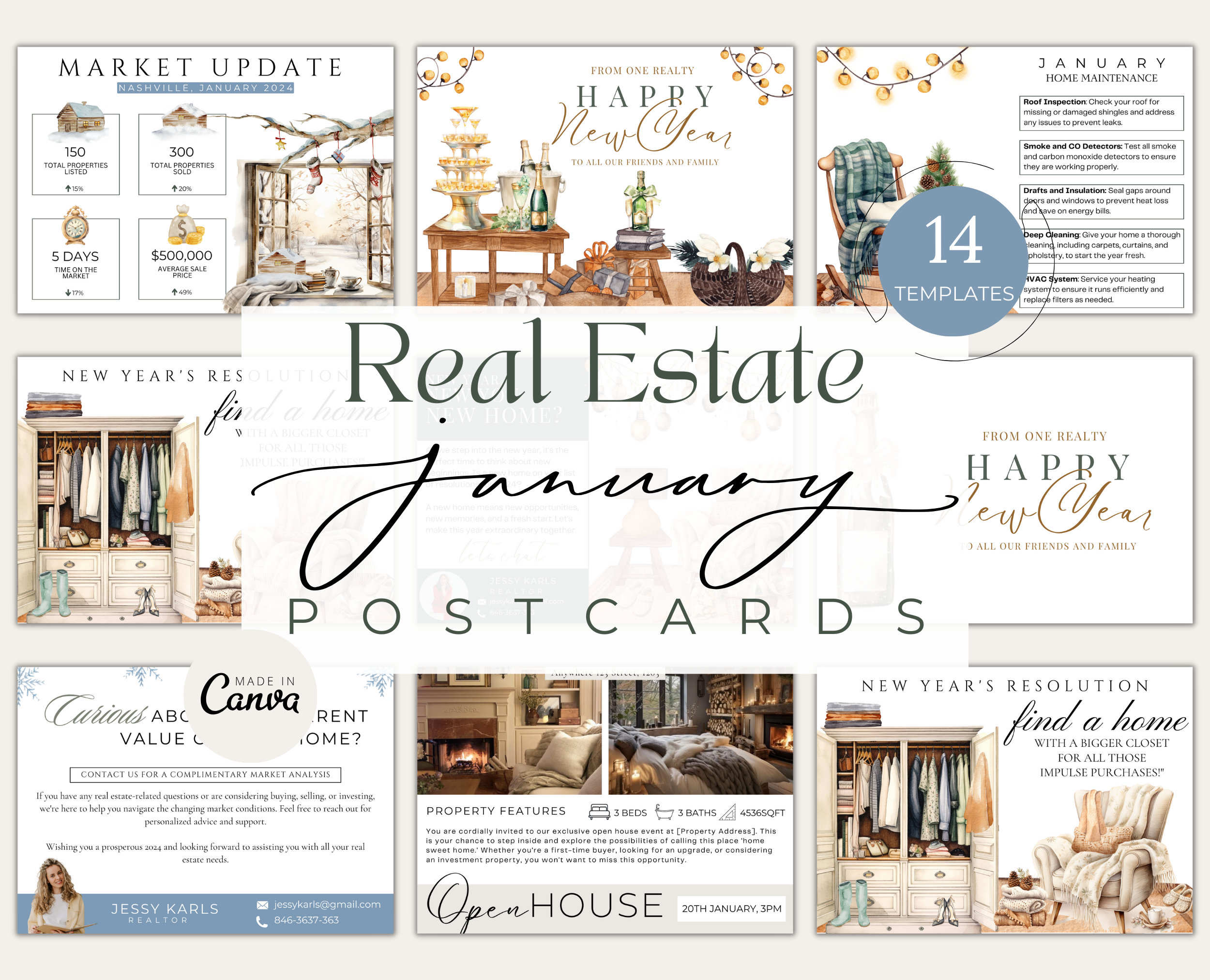 New Year Real Estate Postcards|january Real Estate Postcard Templates ...