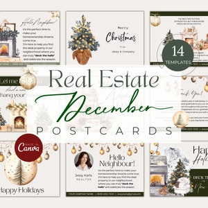 12 Postales navideñas inmobiliarias/ Plantillas de postales navideñas inmobiliarias/ Postales temáticas navideñas/ Tarjetas de felicitación navideñas inmobiliarias