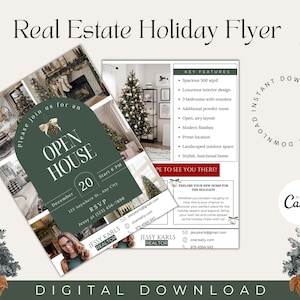 Folleto de puertas abiertas de vacaciones/Folleto de Navidad de bienes raíces/ Folleto de diciembre de bienes raíces/ Marketing inmobiliario/ Folleto de bienes raíces con temática navideña