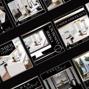 May include: A black and gold real estate social media post featuring a photograph of a modern kitchen with the text "UNDER CONTRACT" in a gold frame. The text "Xavier Sams REALTOR" is also included in the post.