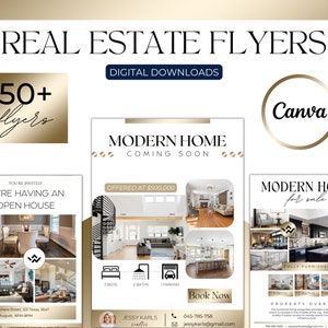 50+ Real Estate White and Gold Marketing Flyers| Canva Realtor Flyers| Luxury Real Estate Essentials| Digital Download| Flyer Templates