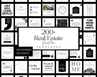 200+ Modern Real Estate Quote Templates| Black and White Realtor Quotes| Real Estate Marketing Posts & Stories| Social Media Canva Templates
