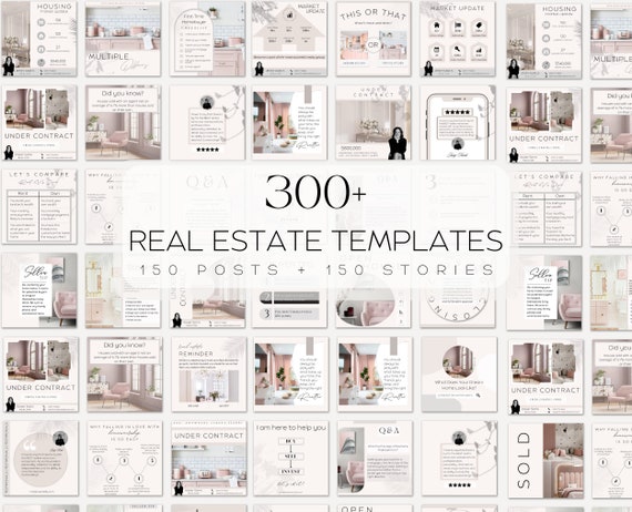 300+ Aesthetic Real Estate Marketing Templates| Social Media Posts and Stories| Highlight Icons| Realtor Instagram Marketing| Realtor Bundle