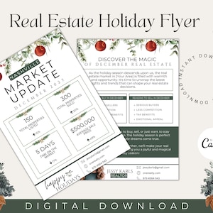 Folleto de actualización del mercado navideño/Folleto de Navidad de bienes raíces/ Folleto de diciembre de bienes raíces/ Marketing inmobiliario/ Folleto de bienes raíces con temática navideña