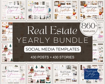 365 Day Real Estate Bundle| Full Year Real Estate Templates| Realtor Yearly Package| Social Media Templates For Realtors| Canva Templates