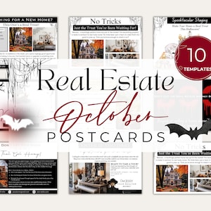 Cartoline immobiliari di ottobre/Cartoline immobiliari di Halloween/Marketing di Halloween/Modelli immobiliari autunnali/Download immediato Canva