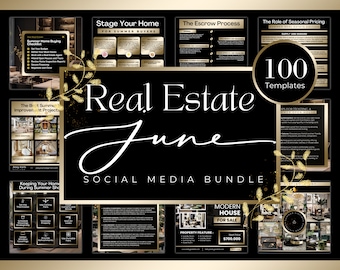 Black and Gold June Real Estate Templates| June Real Estate Marketing Posts| Realtor Summer Social Media Posts| Real Estate Summer Marketing