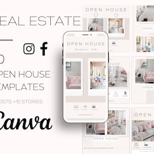 20 Plantillas de puertas abiertas para bienes raíces/Publicaciones estéticas en redes sociales de agentes inmobiliarios/Publicaciones e historias de Instagram y Facebook/Plantillas de agentes inmobiliarios Blush Pink