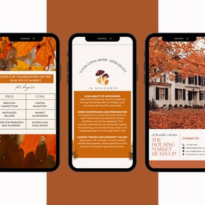 May include: A mobile phone screen displaying a graphic with the text "Effect of Thanksgiving on the Real Estate Market for Buyers" and a table with pros and cons of buying a house during Thanksgiving. The graphic also includes a mushroom illustration.