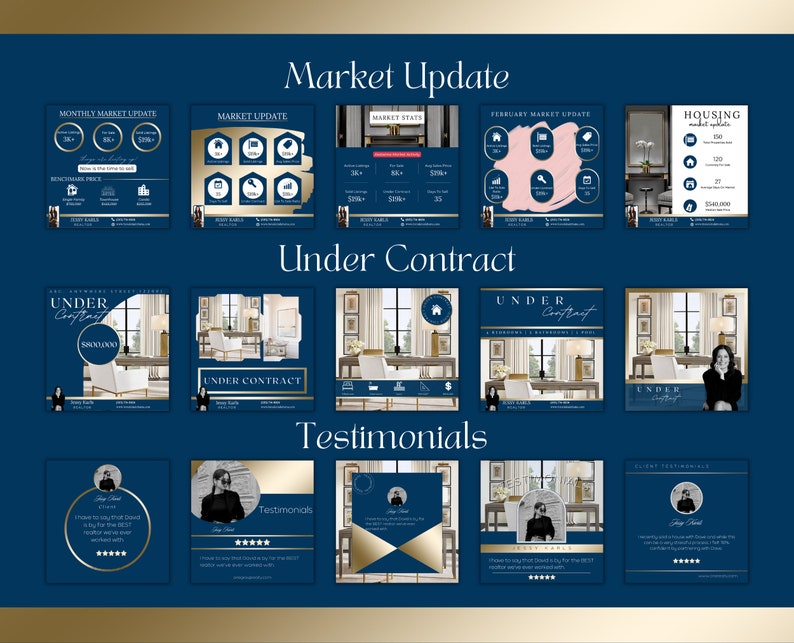 650 Blue and Gold Real Estate Luxury Marketing Template Etsy