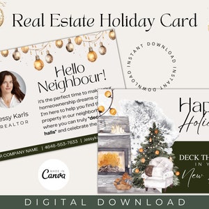 Postal de vacaciones de bienes raíces/ Postal de Hola Vecino/ Postal de felicitación de Navidad de bienes raíces/Postal de marketing de agentes inmobiliarios/Tarjeta de felices fiestas