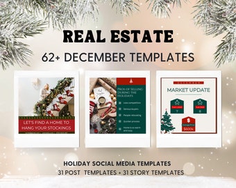 62+ Christmas Real Estate Social Media Posts| Real Estate December  Posts| Real Estate Holiday Edition| Christmas Real Estate Branding Canva