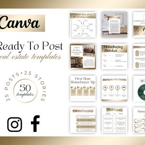 50+ Real Estate White&Gold Marketing Templates|Realtor Ready To Post Instagram and Facebook Posts and Stories| Luxury Real Estate Canva Post