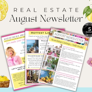 August Real Estate Newsletter| August Real Estate Mailer| Summer Real Estate Email Marketing| Real Estate marketing Templates| Canva Realtor
