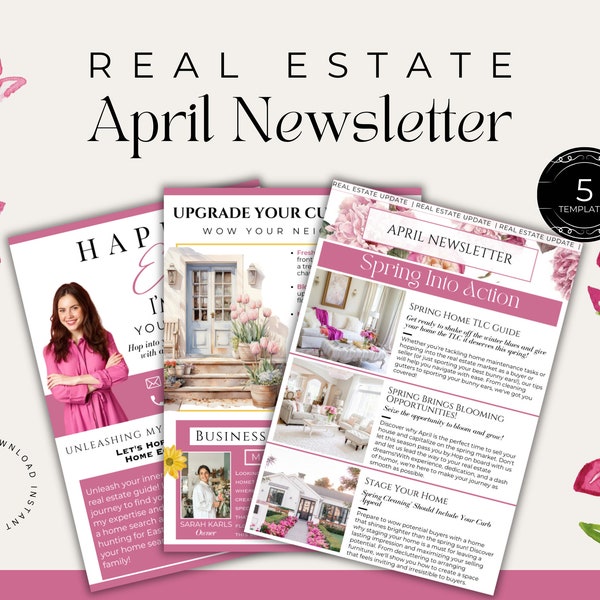 April Real Estate Newsletter Template| Real Estate Spring Email Marketing| Spring Newsletter| Easter Real Estate Marketing|Real Estate Canva