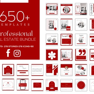650+ Red Real Estate Marketing Templates Bundle Canva|Realtor Social Media Posts&Stories| IG Highlight Icon |Immobilien Branding Essentials
