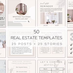 50 modelli di marketing immobiliare estetico rosa cipria/post e storie di agenti immobiliari su Instagram e Facebook/marketing per agenti immobiliari/kit di branding