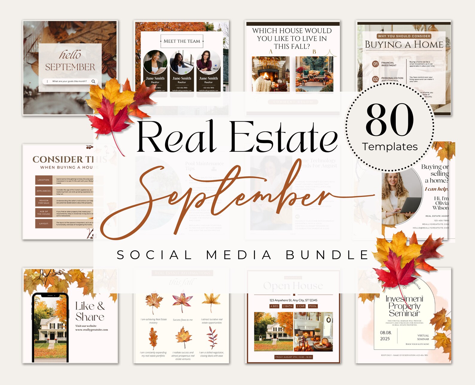 September Posts 80+ September Real Estate Social Media Templates| Fall Themed Realtor ...