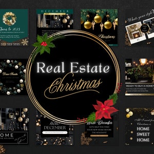 不動産クリスマスソーシャルメディア投稿 | 12月の不動産ソーシャルメディアテンプレート | ホリデー不動産業者投稿 | クリスマスマーケティングアイデア | Canva