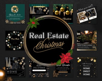 Real Estate Christmas Social Media Posts|December Real Estate Social Media Templates|Holiday Realtor Post| Christmas Marketing Ideas | Canva