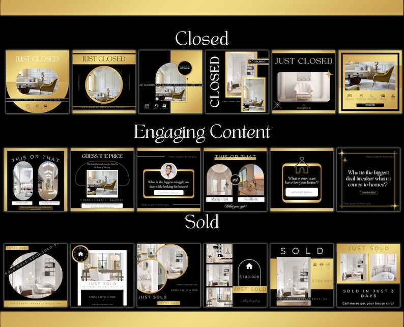650+ Luxury Black and Gold Real Estate Marketing Template Bundle ...